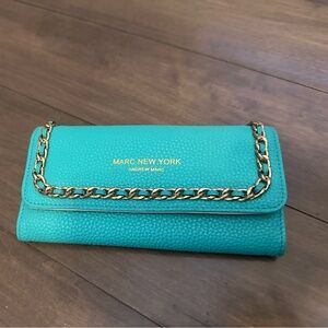Marc New York Turquoise Wallet with decorative gold chain